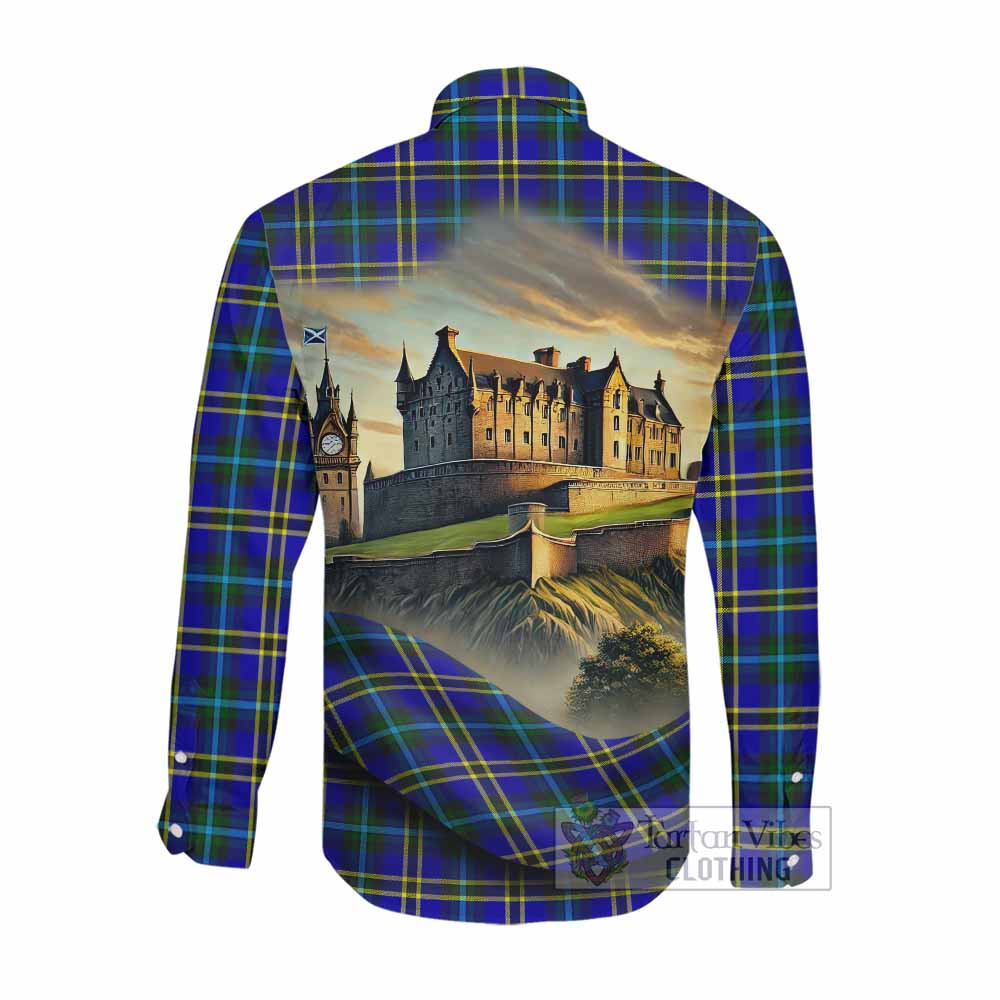 Tartan Vibes Clothing Hope Tartan Family Crest Long Sleeve Button Shirt with Scottish Ancient Castle Style