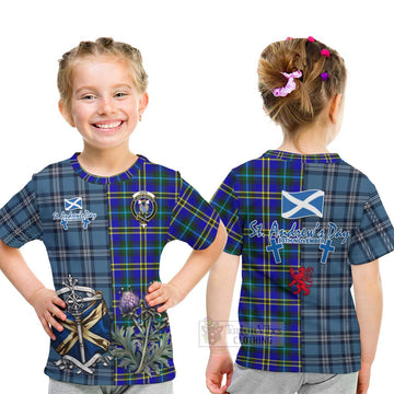 Tartan Vibes Clothing Hope Tartan Kid T-Shirt Happy St. Andrew's Day Half Tartan Style