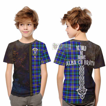 Hope Tartan Family Crest Kid T-Shirt Alba Gu Brath Be Brave Lion Ancient Style