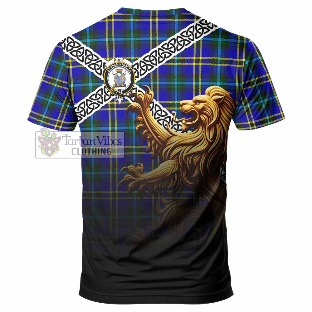 Tartan Vibes Clothing Hope Crest Tartan T-Shirt with Golden Lion Emblem Celtic Style