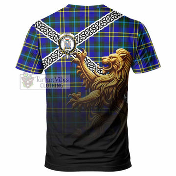 Tartan Vibes Clothing Hope Crest Tartan T-Shirt with Golden Lion Emblem Celtic Style