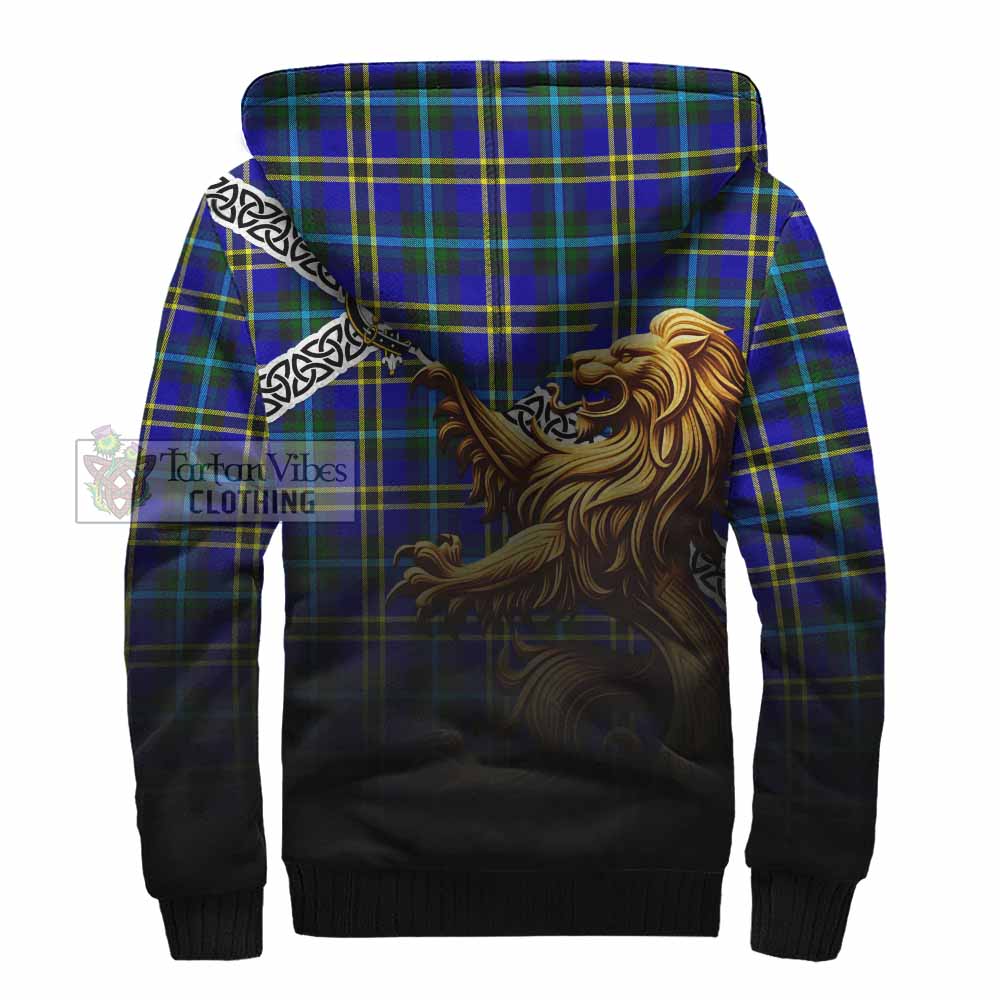 Tartan Vibes Clothing Hope Crest Tartan Sherpa Hoodie with Golden Lion Emblem Celtic Style