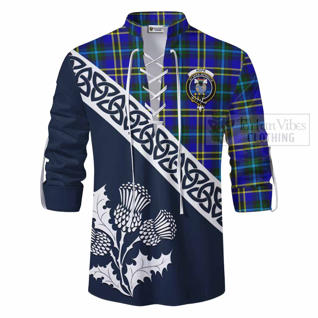 Tartan Vibes Clothing Hope Tartan Ghillie Kilt Shirt Featuring Thistle and Scotland Map