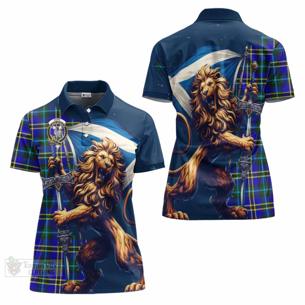 Tartan Vibes Clothing Hope Tartan Family Crest Women's Polo Shirt with Scottish Majestic Lion