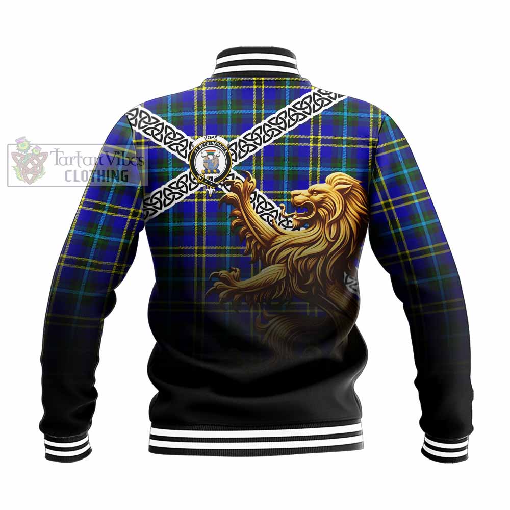 Tartan Vibes Clothing Hope Crest Tartan Baseball Jacket with Golden Lion Emblem Celtic Style