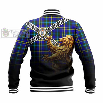 Hope Crest Tartan Baseball Jacket with Golden Lion Emblem Celtic Style