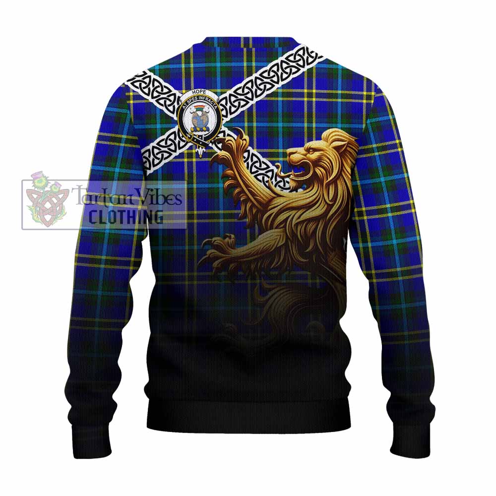 Tartan Vibes Clothing Hope Crest Tartan Knitted Sweater with Golden Lion Emblem Celtic Style