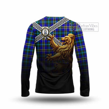 Tartan Vibes Clothing Hope Crest Tartan Long Sleeve T-Shirt with Golden Lion Emblem Celtic Style