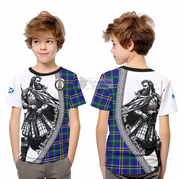Hope Tartan Clan Crest Kid T-Shirt with Highlander Warrior Celtic Style