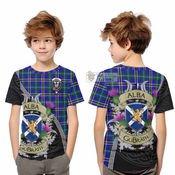 Tartan Vibes Clothing Hope Tartan Family Crest Kid T-Shirt Lion Rampant Royal Thistle Shield Celtic Inspired