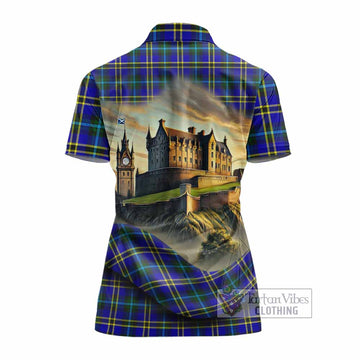 Hope Tartan Family Crest Women's Polo Shirt with Scottish Ancient Castle Style