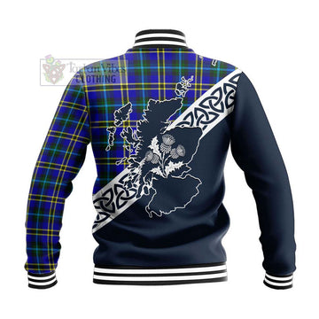 Tartan Vibes Clothing Hope Tartan Baseball Jacket Featuring Thistle and Scotland Map