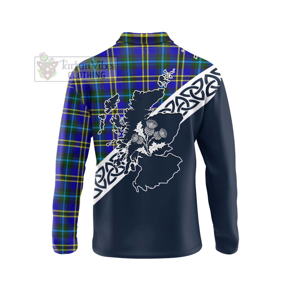Tartan Vibes Clothing Hope Tartan Long Sleeve Polo Shirt Featuring Thistle and Scotland Map