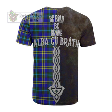 Hope Tartan Family Crest Cotton T-shirt Alba Gu Brath Be Brave Lion Ancient Style