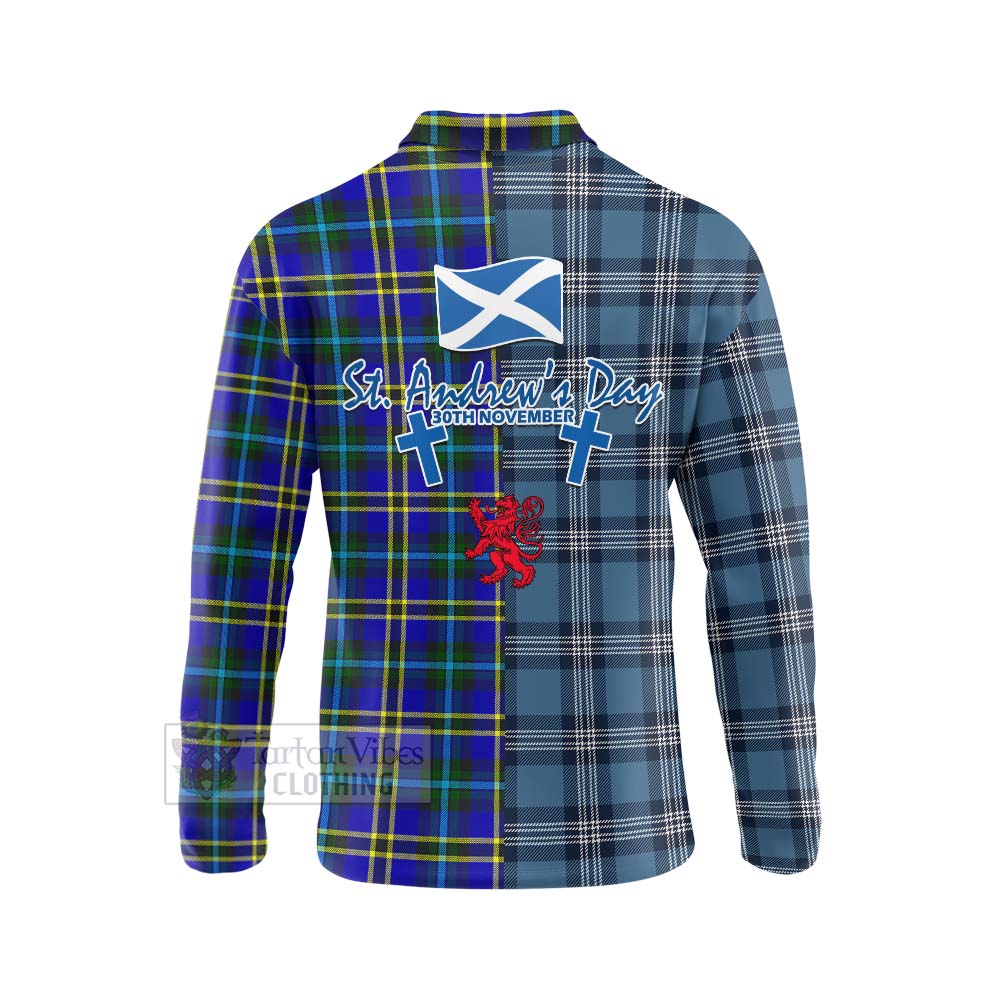 Tartan Vibes Clothing Hope Tartan Long Sleeve Polo Shirt Happy St. Andrew's Day Half Tartan Style