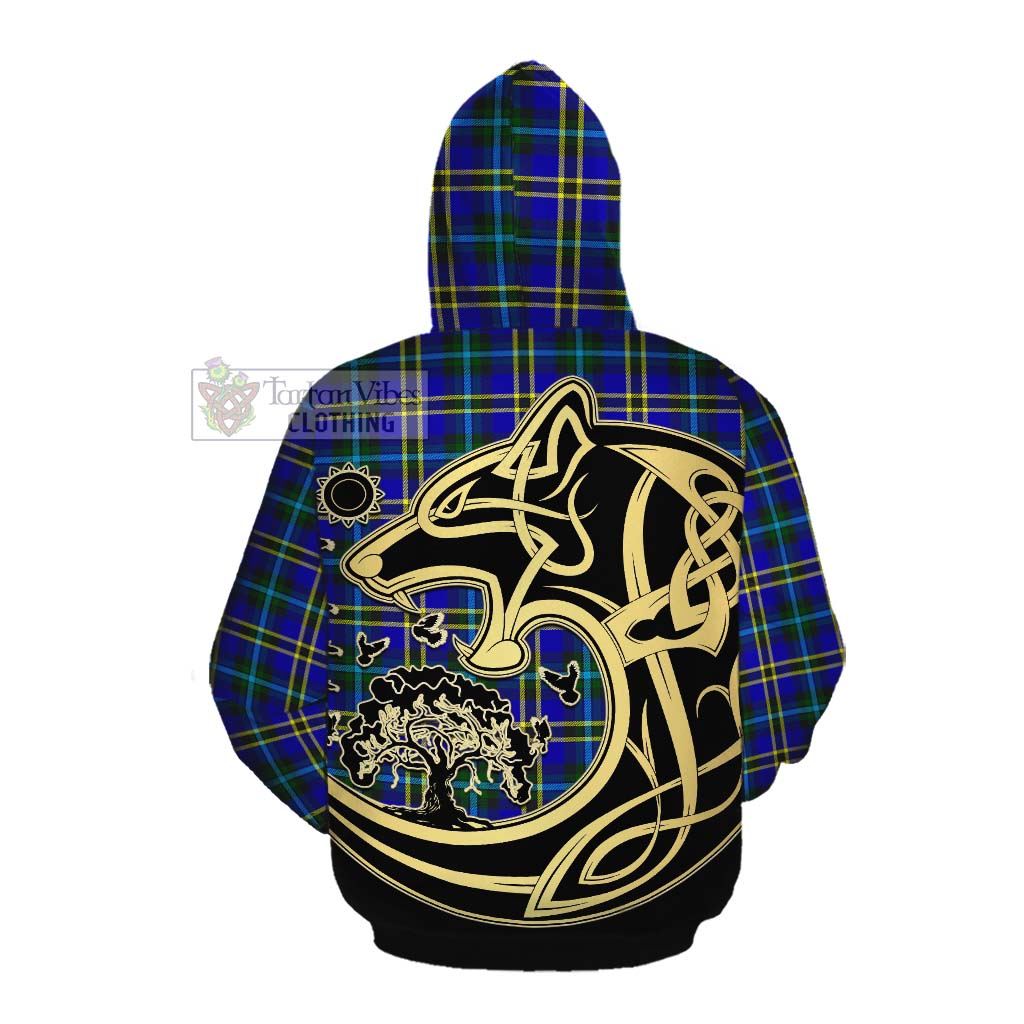 Tartan Vibes Clothing Hope Tartan Cotton Hoodie with Family Crest Celtic Wolf Style