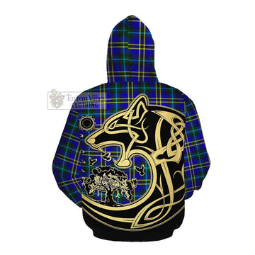 Tartan Vibes Clothing Hope Tartan Cotton Hoodie with Family Crest Celtic Wolf Style