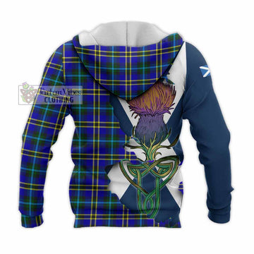 Tartan Vibes Clothing Hope Tartan Family Crest Knitted Hoodie Scottish Thistle Celtic Inspired