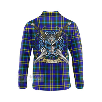 Tartan Vibes Clothing Hope Tartan Long Sleeve Polo Shirt with Family Crest Celtic Skull Style