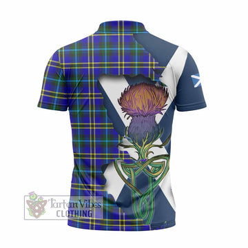 Hope Tartan Family Crest Zipper Polo Shirt Scottish Thistle Celtic Inspired