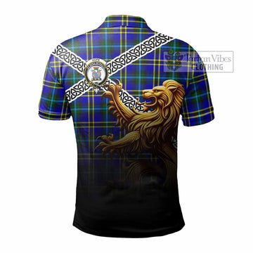 Hope Crest Tartan Polo Shirt with Golden Lion Emblem Celtic Style