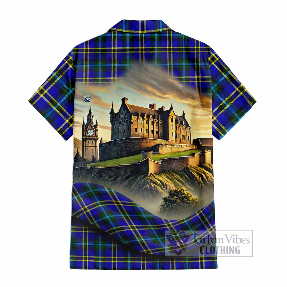 Tartan Vibes Clothing Hope Tartan Family Crest Short Sleeve Button Shirt with Scottish Ancient Castle Style