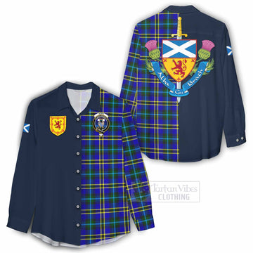 Tartan Vibes Clothing Hope Tartan Women's Casual Shirt Alba with Scottish Lion Royal Arm Half Style