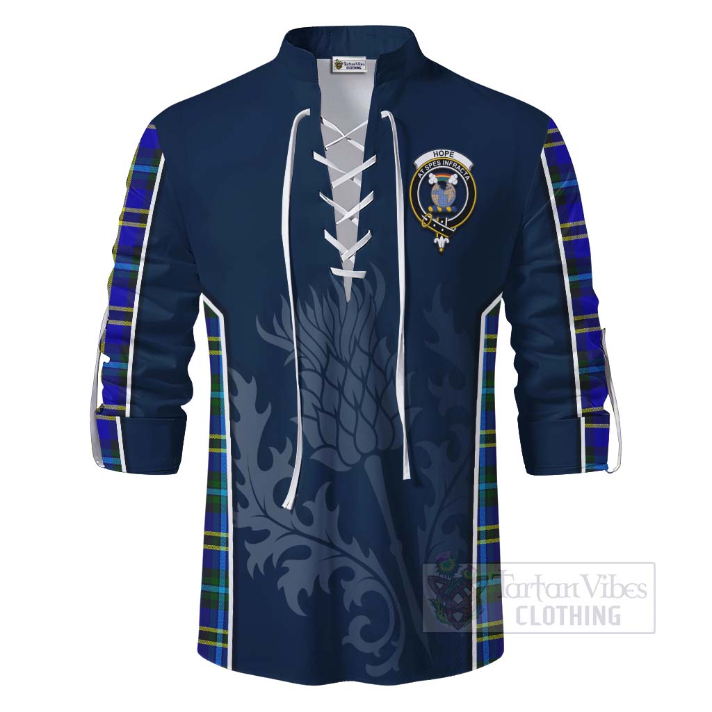 Tartan Vibes Clothing Hope Tartan Ghillie Kilt Shirt with Family Crest and Scottish Thistle Vibes Sport Style