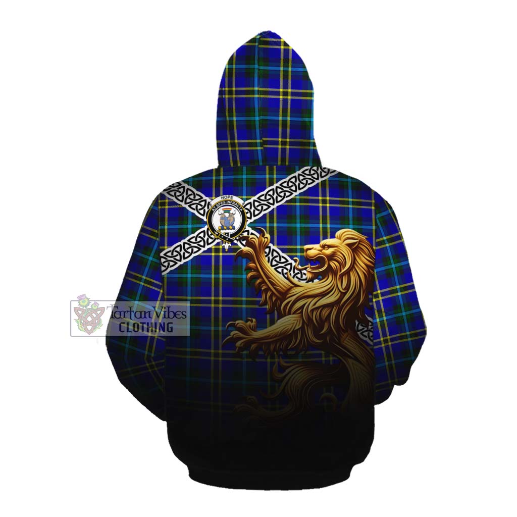 Tartan Vibes Clothing Hope Crest Tartan Cotton Hoodie with Golden Lion Emblem Celtic Style