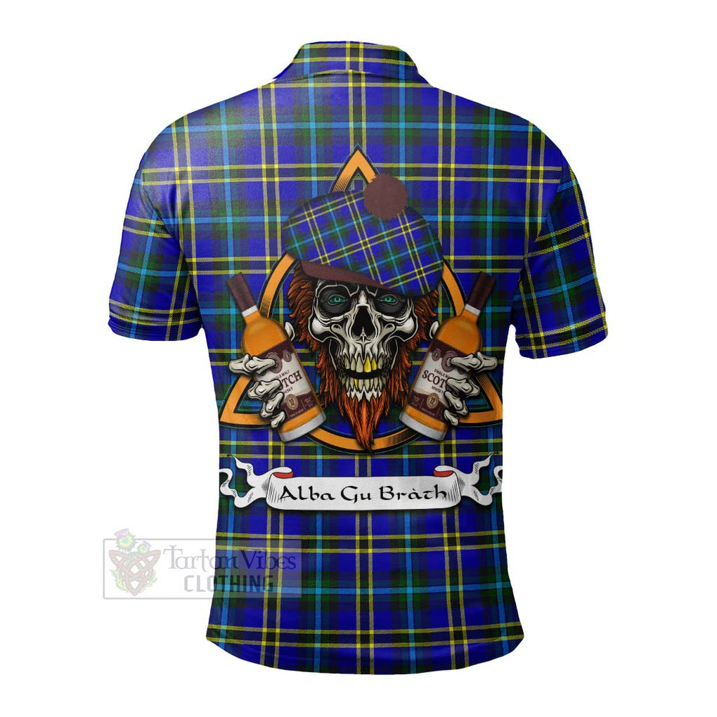Tartan Vibes Clothing Hope Tartan Polo Shirt with Family Crest and Bearded Skull Holding Bottles of Whiskey