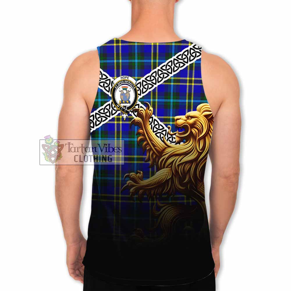 Tartan Vibes Clothing Hope Crest Tartan Men's Tank Top with Golden Lion Emblem Celtic Style
