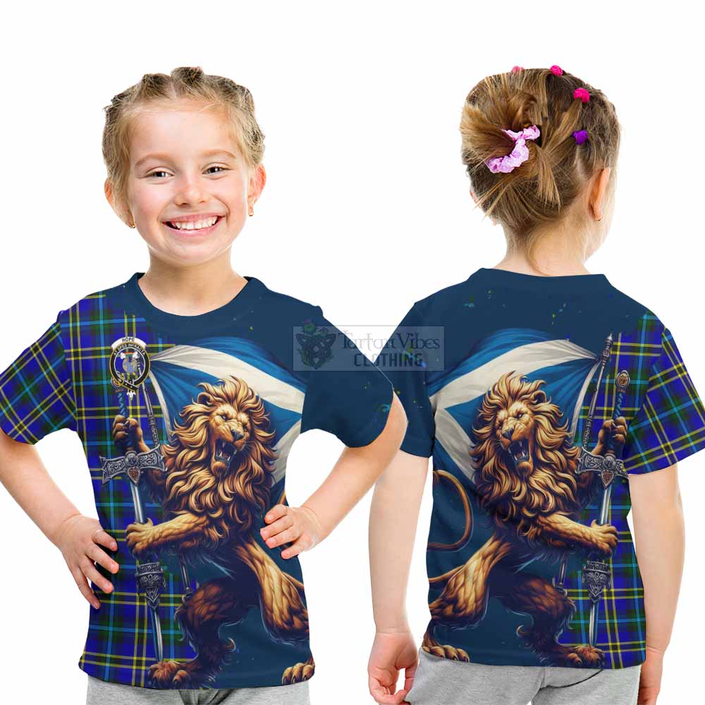 Tartan Vibes Clothing Hope Tartan Family Crest Kid T-Shirt with Scottish Majestic Lion