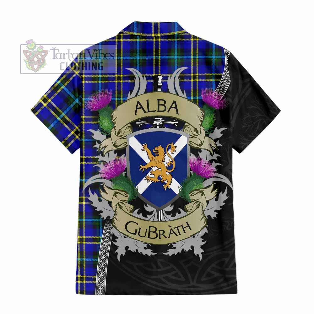 Tartan Vibes Clothing Hope Tartan Family Crest Short Sleeve Button Shirt Lion Rampant Royal Thistle Shield Celtic Inspired