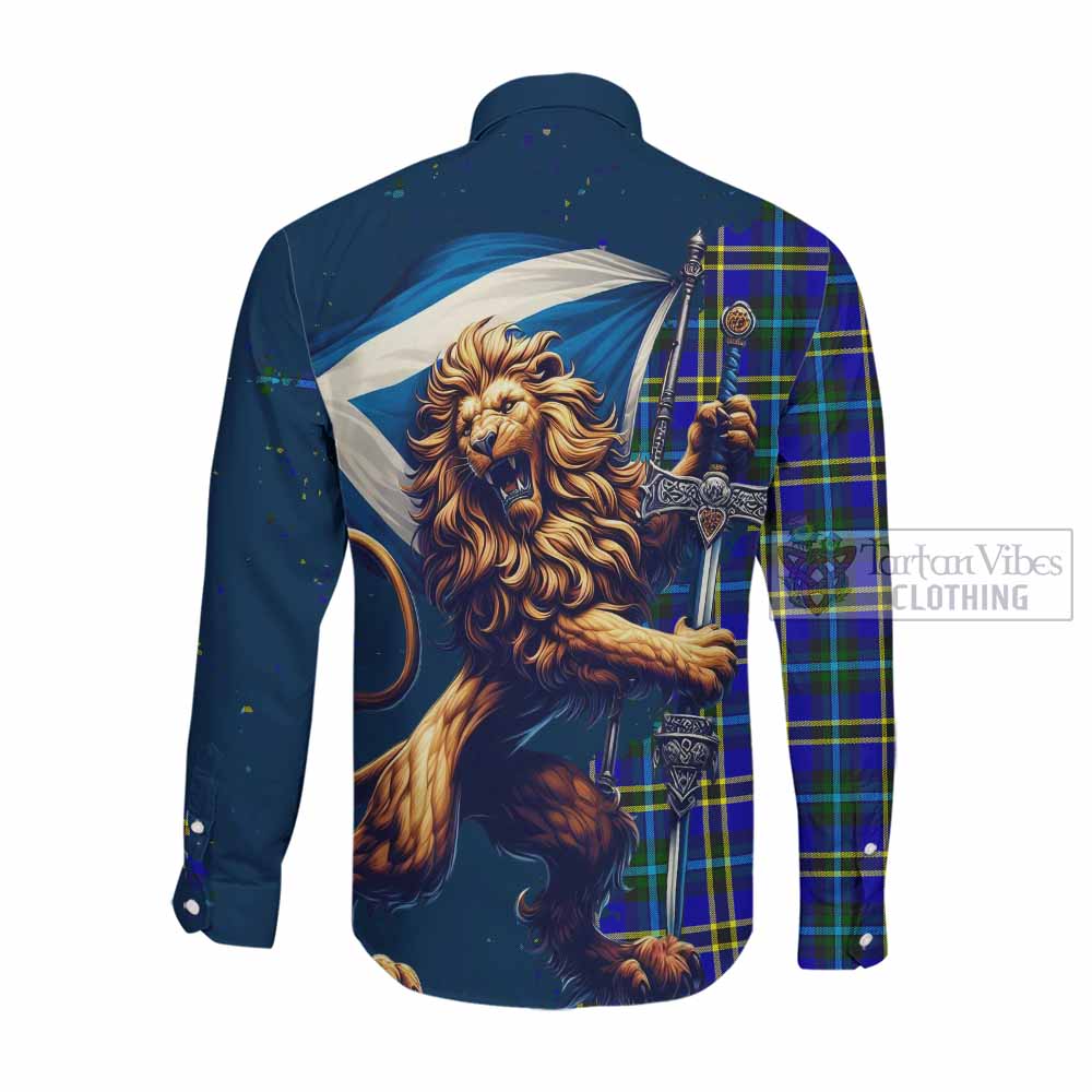 Tartan Vibes Clothing Hope Tartan Family Crest Long Sleeve Button Shirt with Scottish Majestic Lion