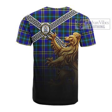 Hope Crest Tartan Cotton T-shirt with Golden Lion Emblem Celtic Style