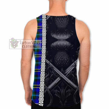 Tartan Vibes Clothing Hope Tartan Men's Tank Top with Family Crest Cross Sword Thistle Celtic Vibes