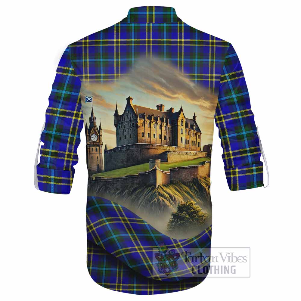 Tartan Vibes Clothing Hope Tartan Family Crest Ghillie Kilt Shirt with Scottish Ancient Castle Style