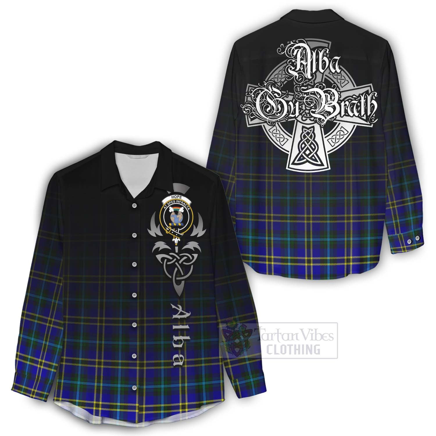 Tartan Vibes Clothing Hope Tartan Women's Casual Shirt Featuring Alba Gu Brath Family Crest Celtic Inspired