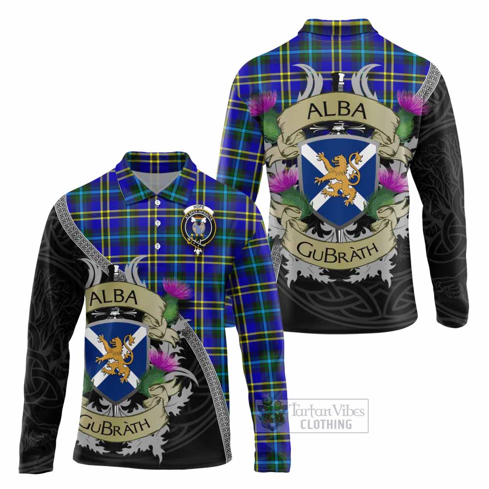 Tartan Vibes Clothing Hope Tartan Family Crest Long Sleeve Polo Shirt Lion Rampant Royal Thistle Shield Celtic Inspired