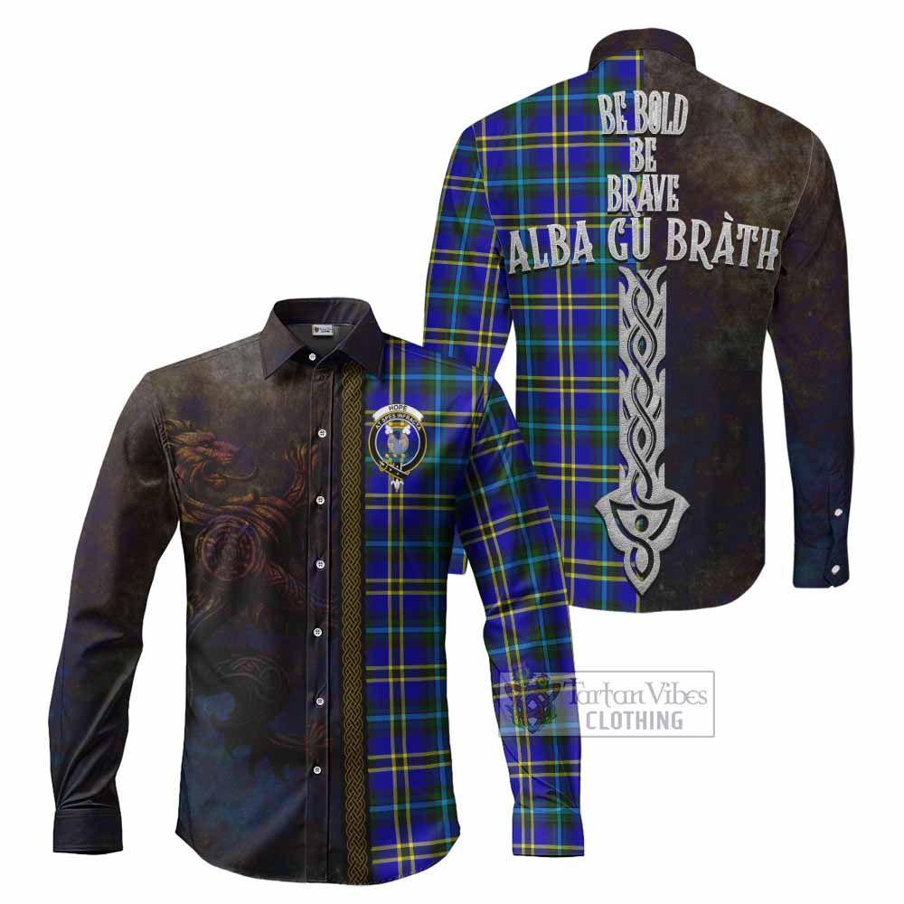 Tartan Vibes Clothing Hope Tartan Family Crest Long Sleeve Button Shirt Alba Gu Brath Be Brave Lion Ancient Style