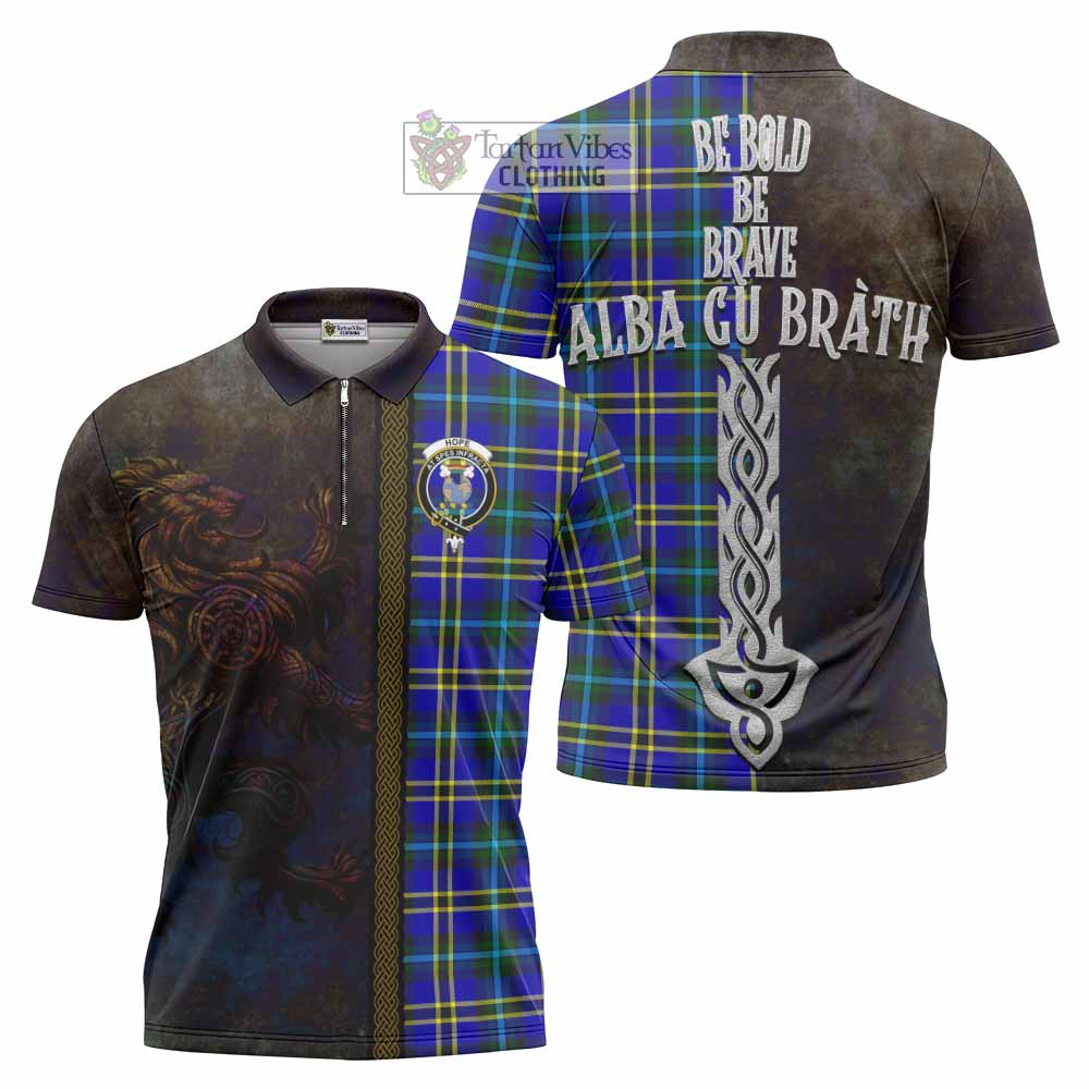 Tartan Vibes Clothing Hope Tartan Family Crest Zipper Polo Shirt Alba Gu Brath Be Brave Lion Ancient Style
