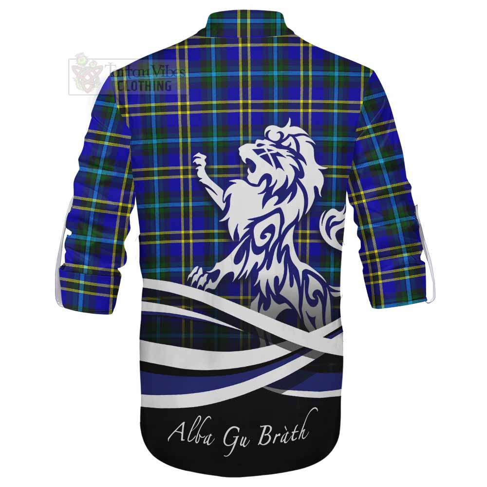 Tartan Vibes Clothing Hope Tartan Ghillie Kilt Shirt with Alba Gu Brath Regal Lion Emblem