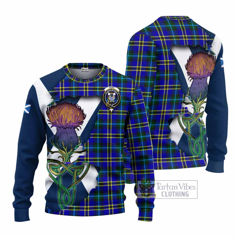 Tartan Vibes Clothing Hope Tartan Family Crest Knitted Sweater Scottish Thistle Celtic Inspired