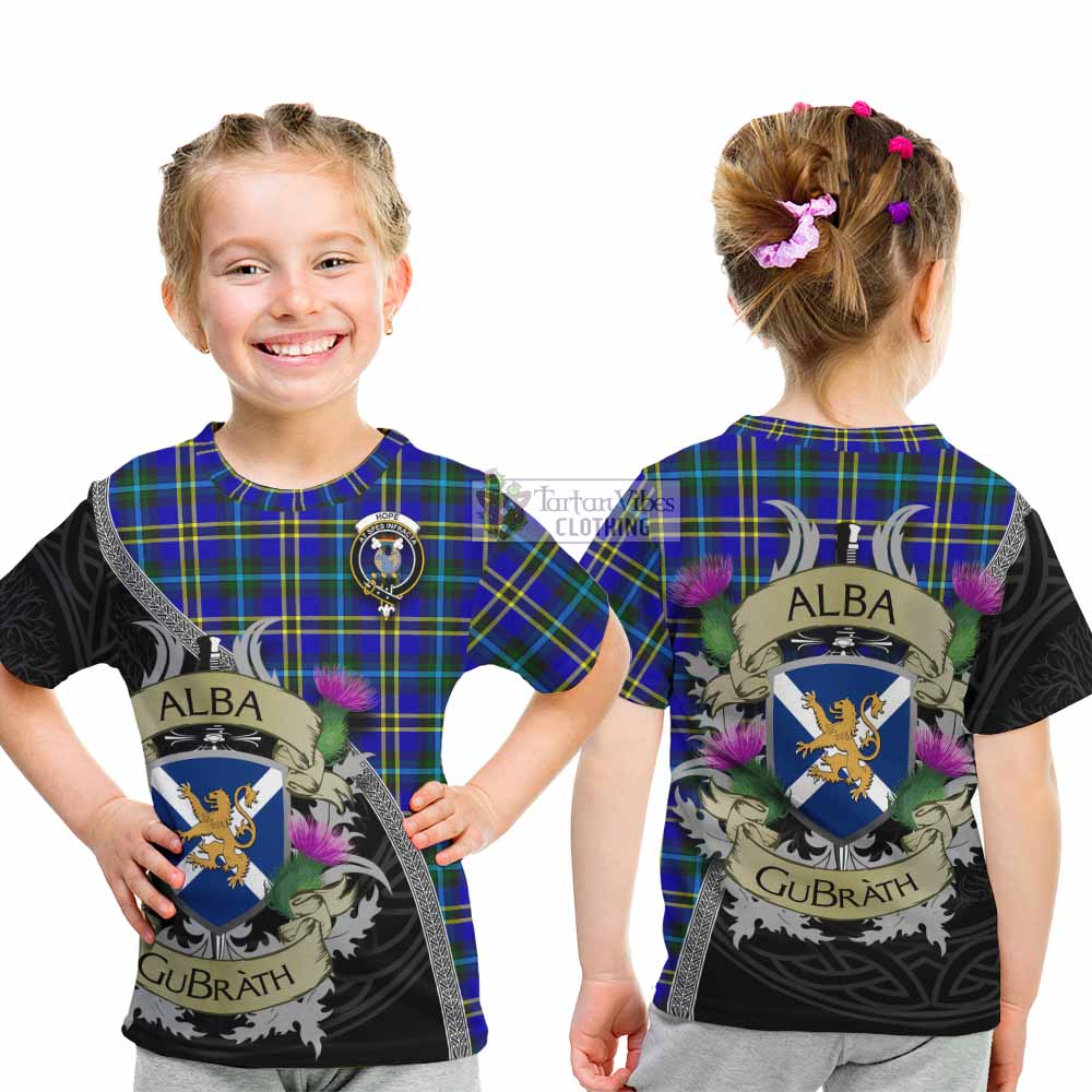 Tartan Vibes Clothing Hope Tartan Family Crest Kid T-Shirt Lion Rampant Royal Thistle Shield Celtic Inspired
