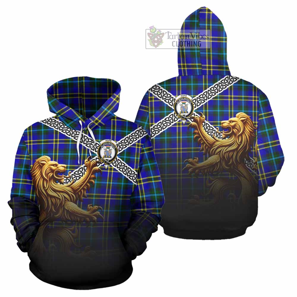 Tartan Vibes Clothing Hope Crest Tartan Hoodie with Golden Lion Emblem Celtic Style