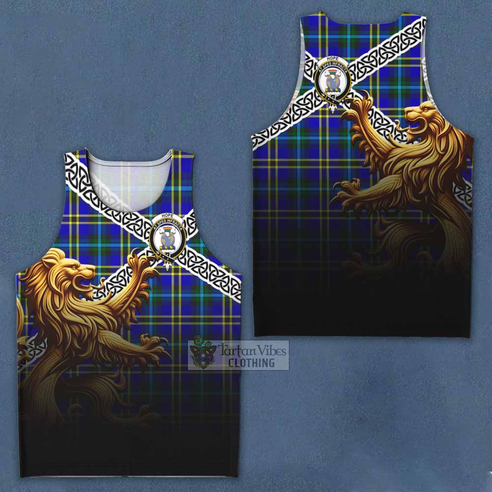 Tartan Vibes Clothing Hope Crest Tartan Men's Tank Top with Golden Lion Emblem Celtic Style