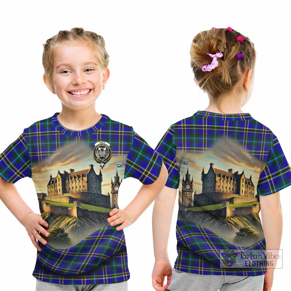 Tartan Vibes Clothing Hope Tartan Family Crest Kid T-Shirt with Scottish Ancient Castle Style