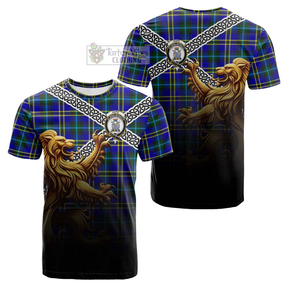 Tartan Vibes Clothing Hope Crest Tartan Cotton T-shirt with Golden Lion Emblem Celtic Style