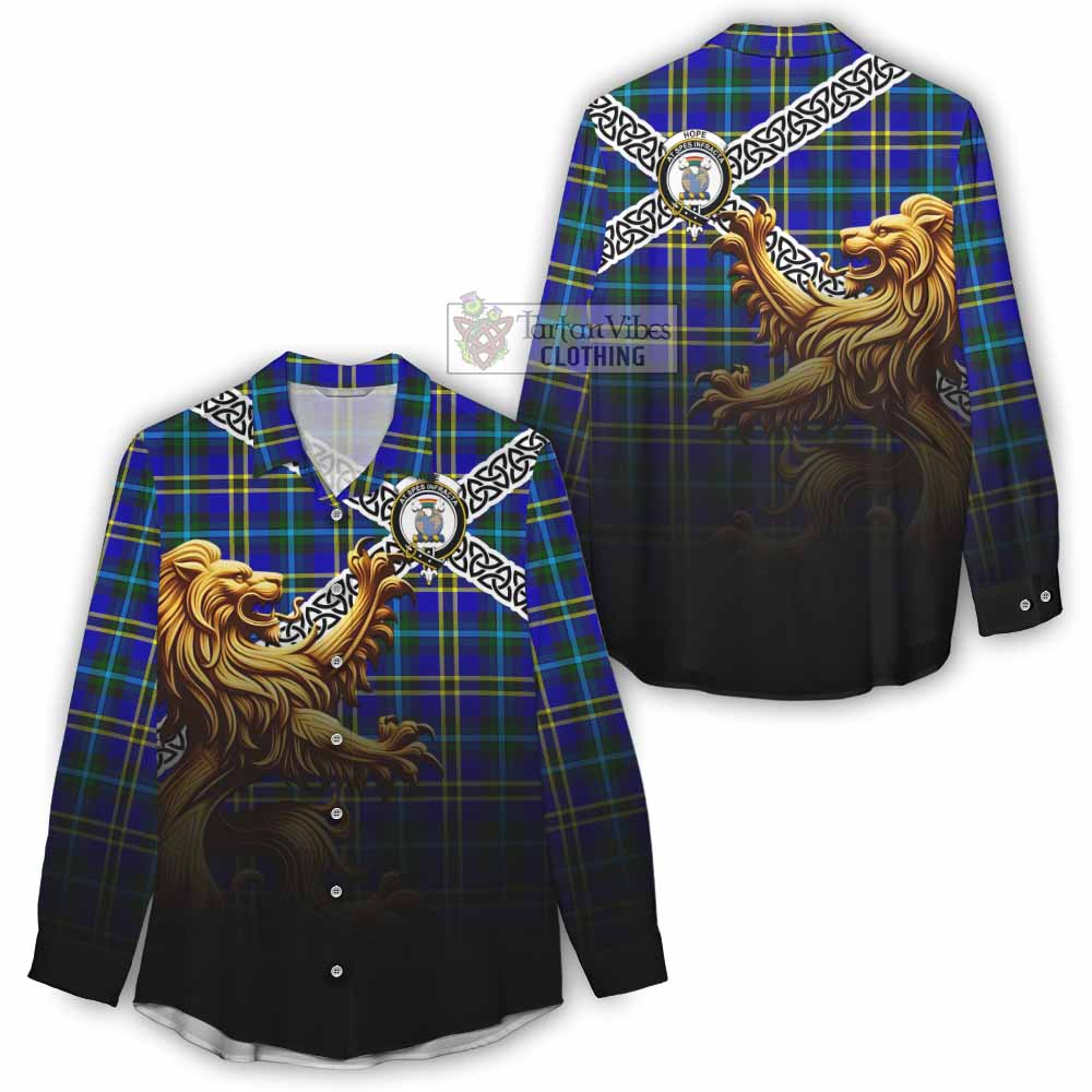 Tartan Vibes Clothing Hope Crest Tartan Women's Casual Shirt with Golden Lion Emblem Celtic Style