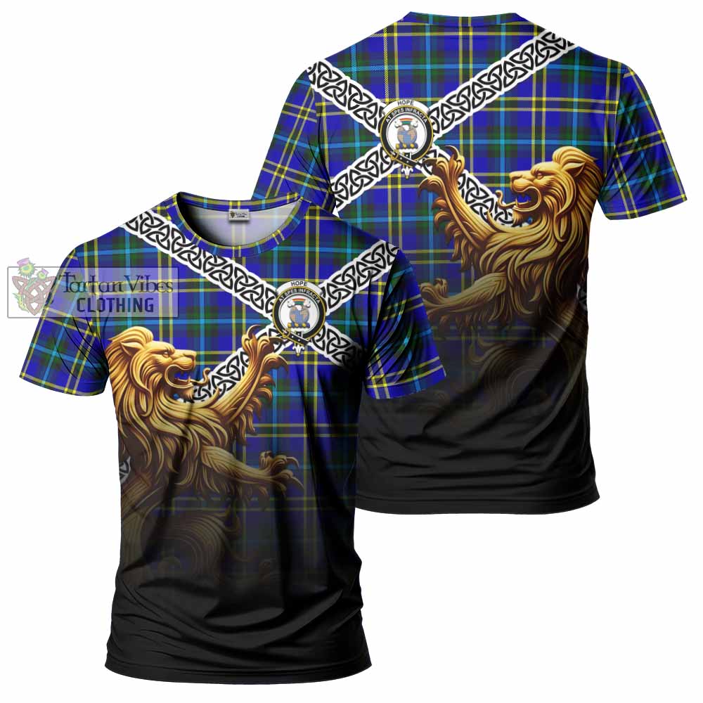 Tartan Vibes Clothing Hope Crest Tartan T-Shirt with Golden Lion Emblem Celtic Style